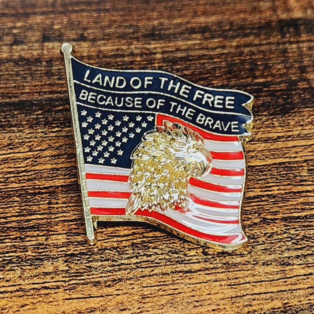 Land of the Free Because of the Brave Enamel Lapel Pin - PatriotDepot.com
