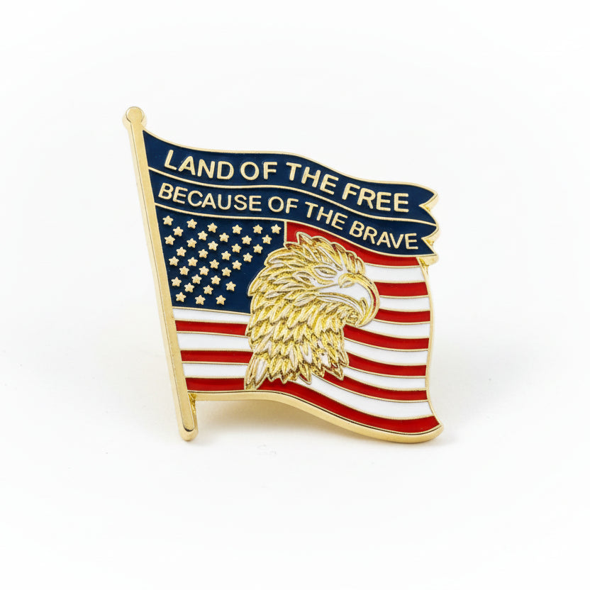 Land of the Free Because of the Brave Enamel Lapel Pin - PatriotDepot.com