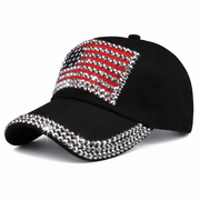 Let Freedom Sparkle Rhinestone Flag Hat (Black Denim) - PatriotDepot.com