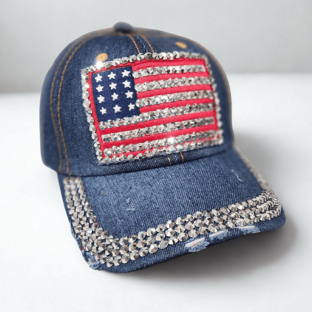 Let Freedom Sparkle Rhinestone Flag Hat - PatriotDepot.com