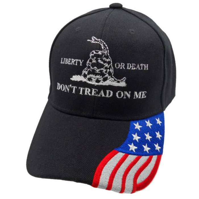 Liberty or Death Don't Tread on Me Custom Embroidered Hat w/Flag Bill)