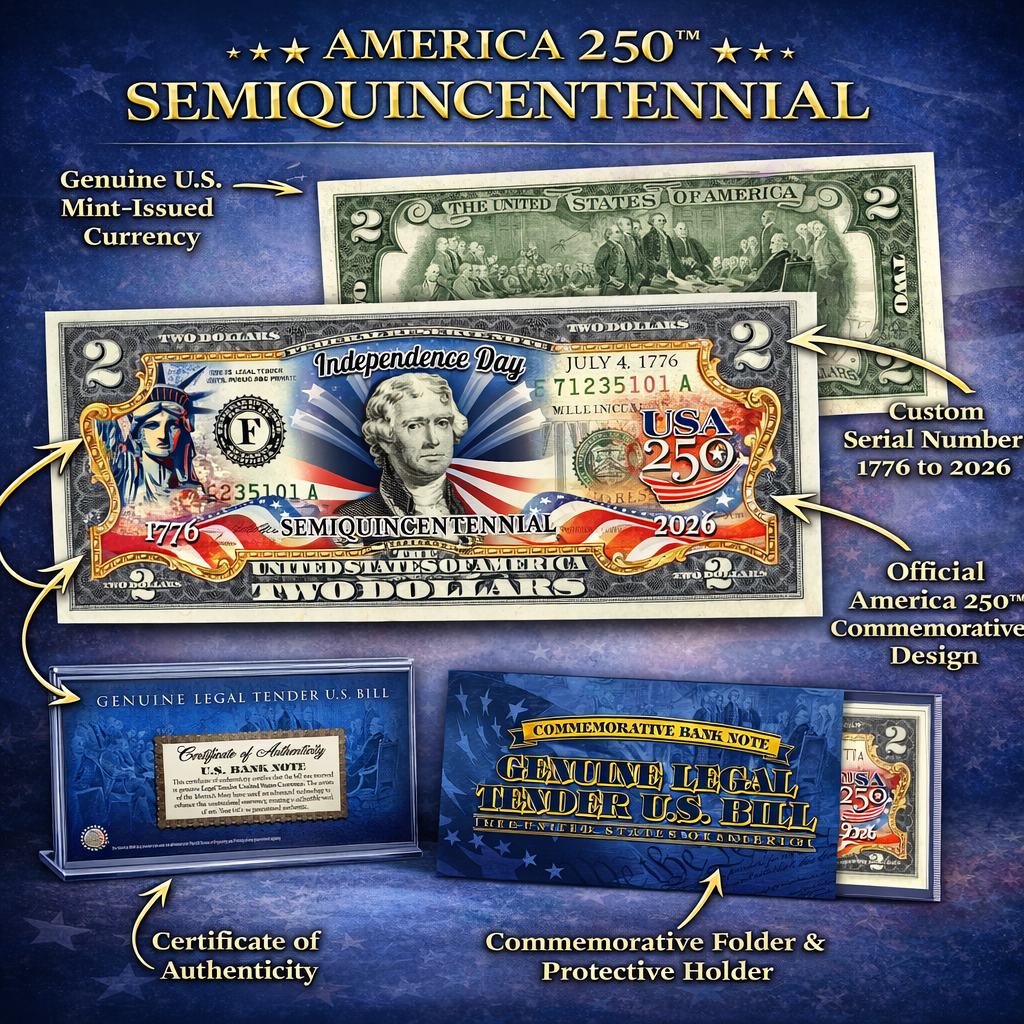Liberty Legacy: Genuine U.S. Mint - Issued $2 Bill – America 250™ Semiquincentennial Edition (1776–2026) - PatriotDepot.com