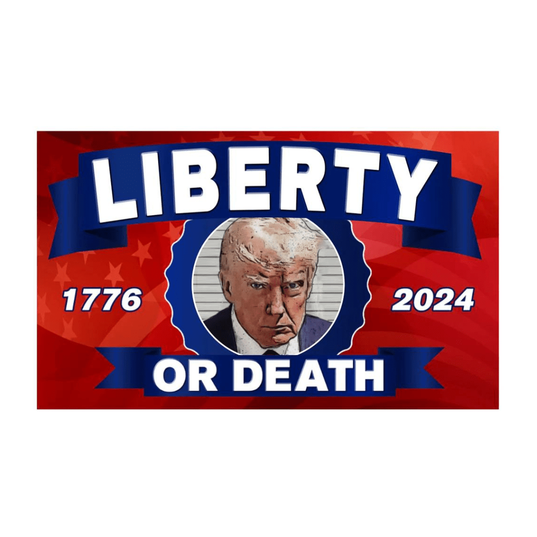 Liberty or Death Trump Mugshot 2024 1776 3'X5' Flag - PatriotDepot.com