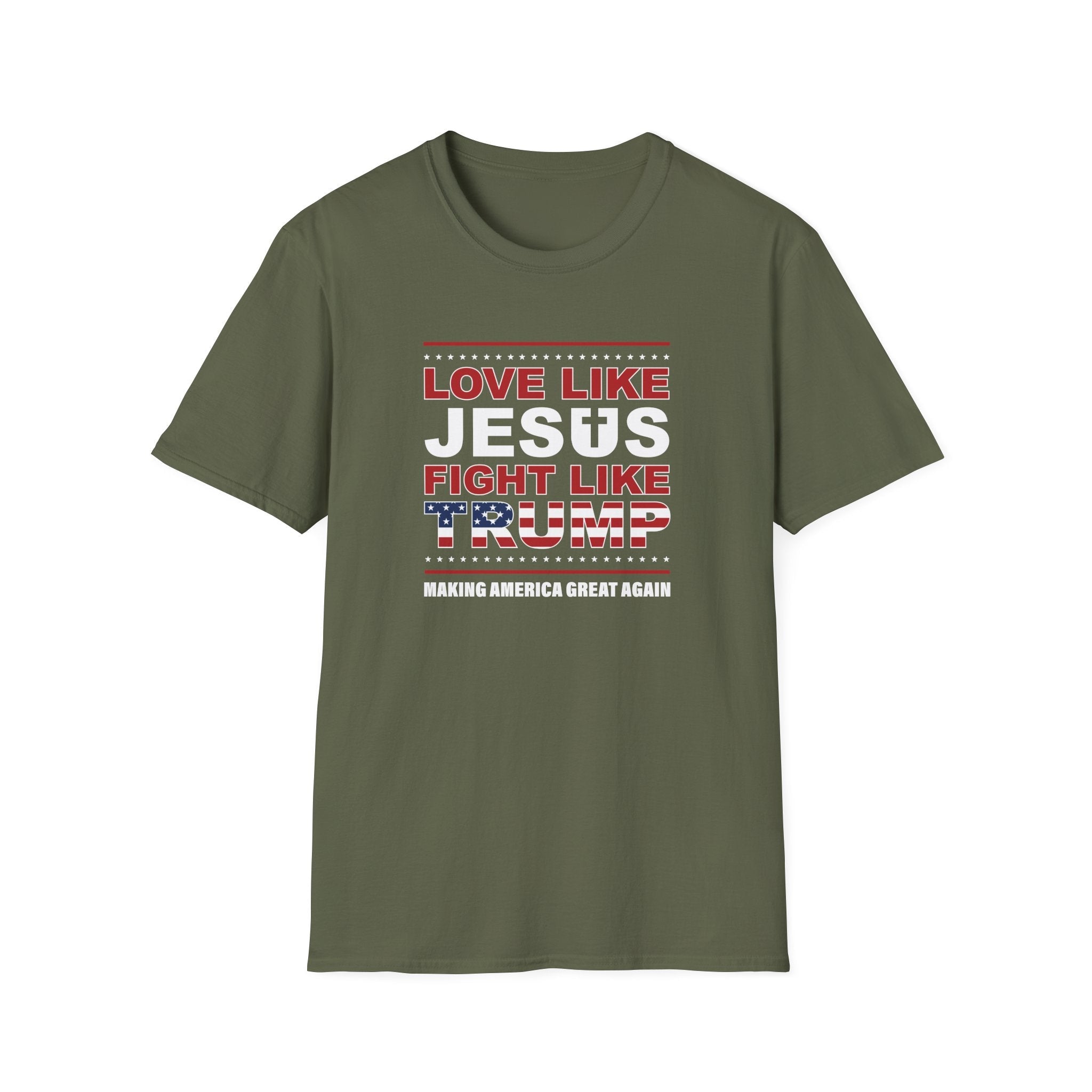Love Like Jesus, Fight Like Trump T-Shirt - PatriotDepot.com