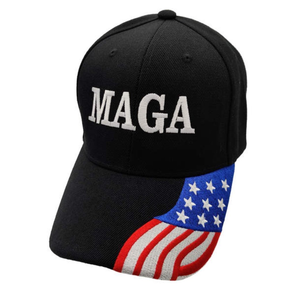 MAGA Custom Embroidered Hat w/Flag Bill (Black) - PatriotDepot.com
