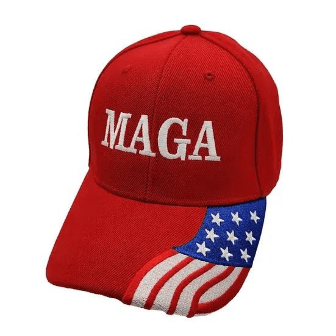 MAGA Custom Embroidered Hat w/Flag Bill (Red) - PatriotDepot.com