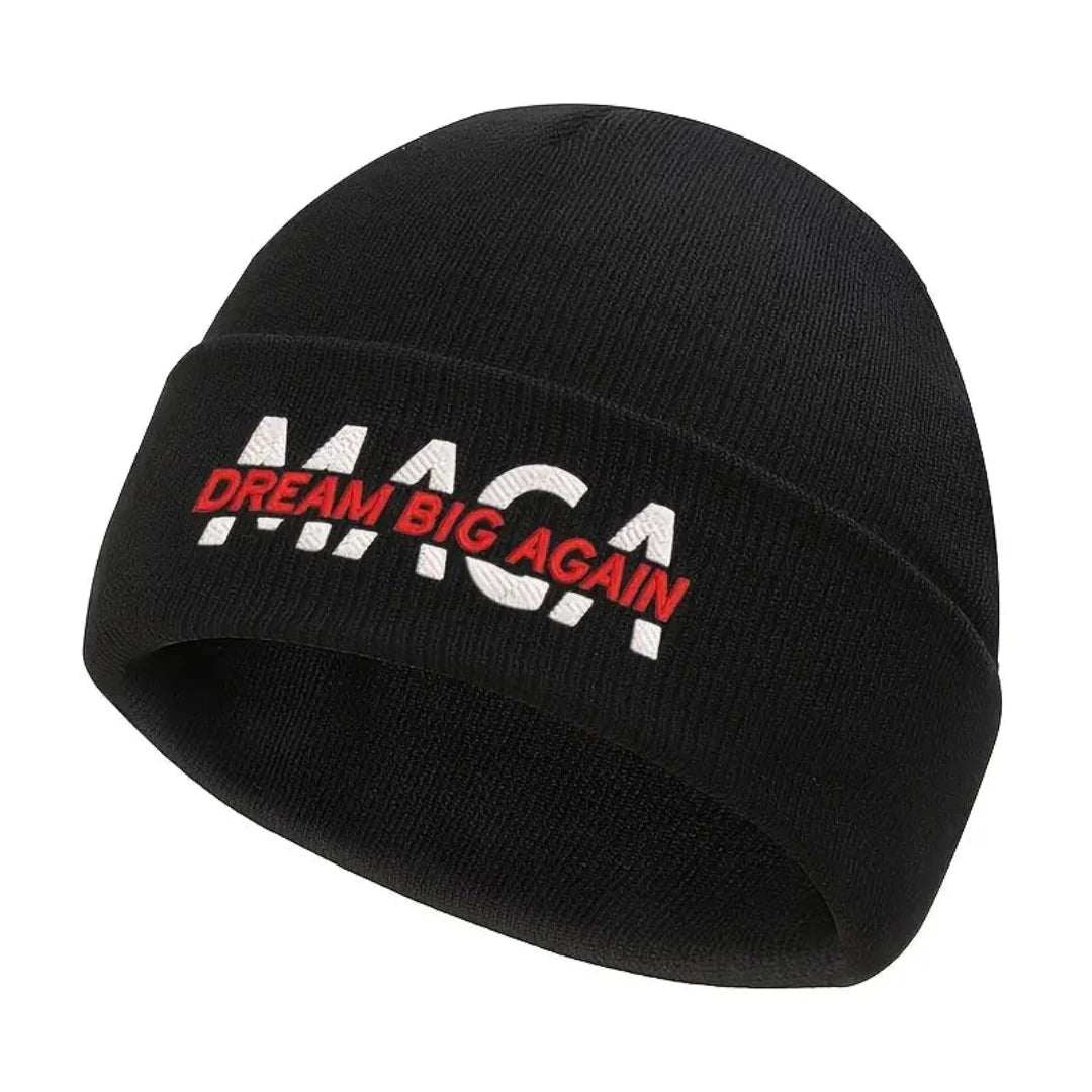 MAGA Dream Big Again Embroidered Knit Beanie (Black) - PatriotDepot.com