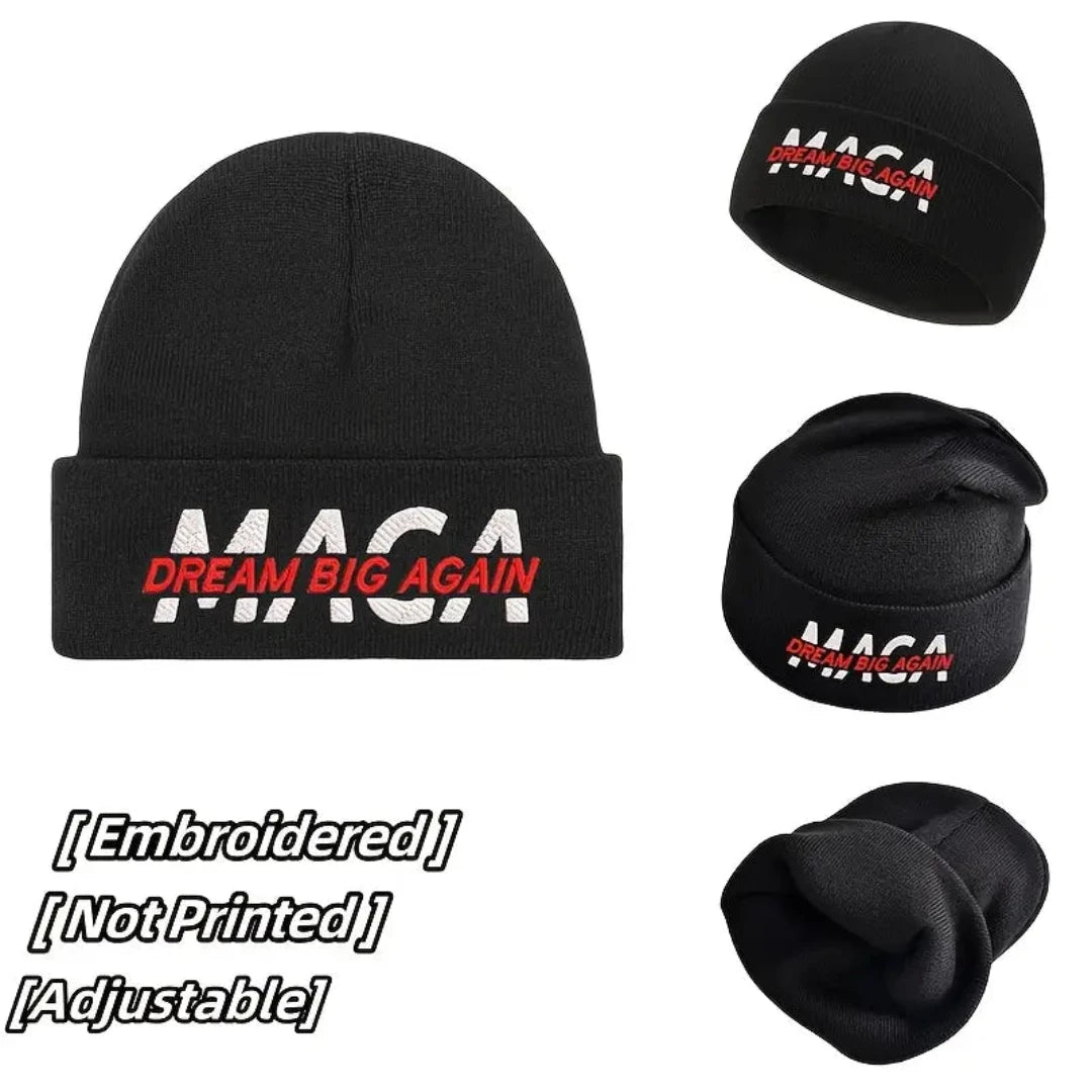 MAGA Dream Big Again Embroidered Knit Beanie (Black) - PatriotDepot.com