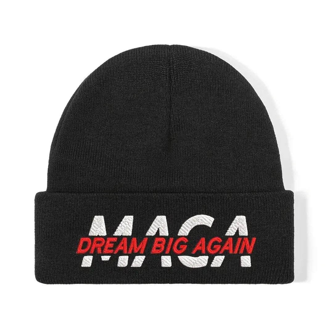 MAGA Dream Big Again Embroidered Knit Beanie (Black) - PatriotDepot.com