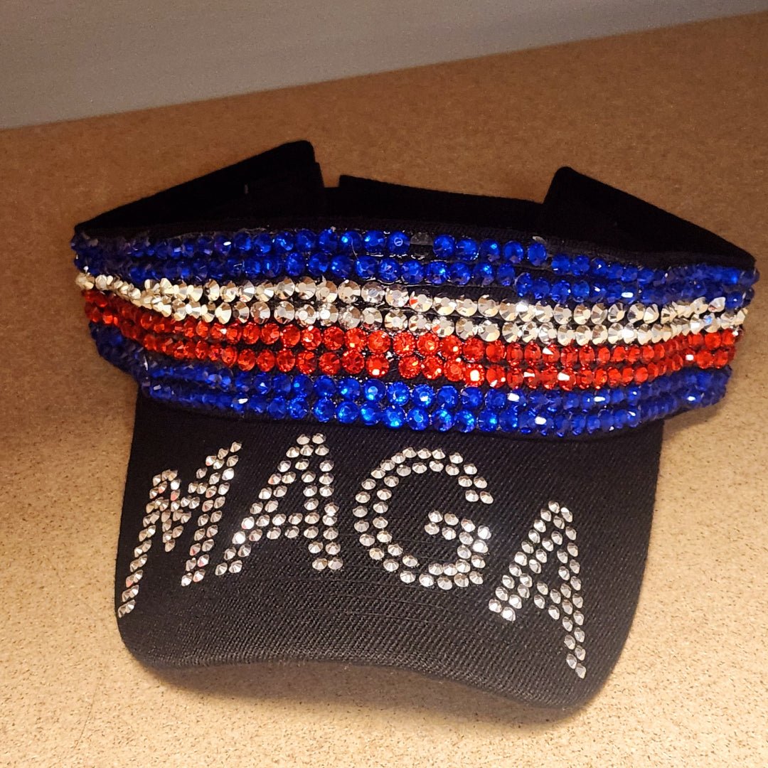 MAGA Rhinestone Ladies Visor (Black) - PatriotDepot.com