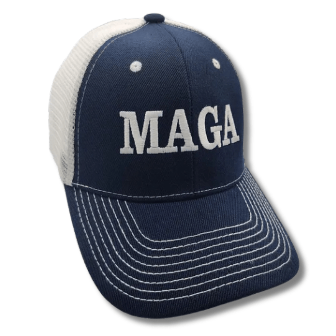 MAGA Truck - Style Mesh Embroidered Hat (Blue/White) - PatriotDepot.com