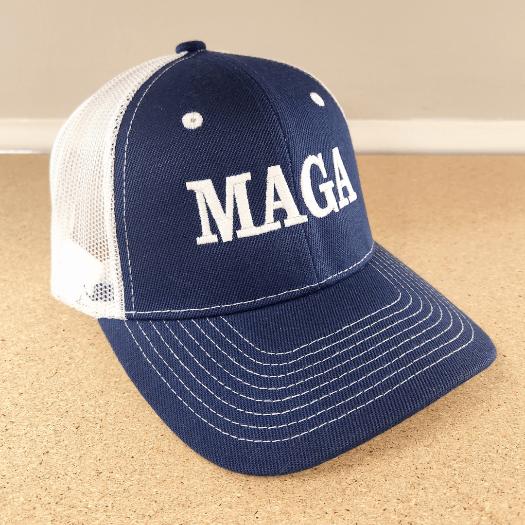 MAGA Truck - Style Mesh Embroidered Hat (Blue/White) - PatriotDepot.com