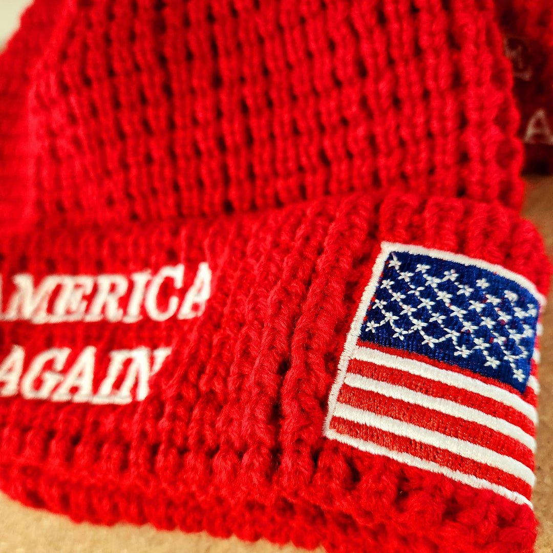 Make America Great Again Embroidered Cable - Knit Beanie - PatriotDepot.com