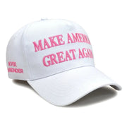 Make America Great Again Embroidered Hat (White & Flamingo Pink) 4 - Sided Design - PatriotDepot.com