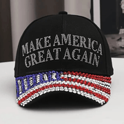 Make America Great Again Rhinestone Flag Hat (Black) - PatriotDepot.com