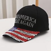 Make America Great Again Rhinestone Flag Hat (Black) - PatriotDepot.com