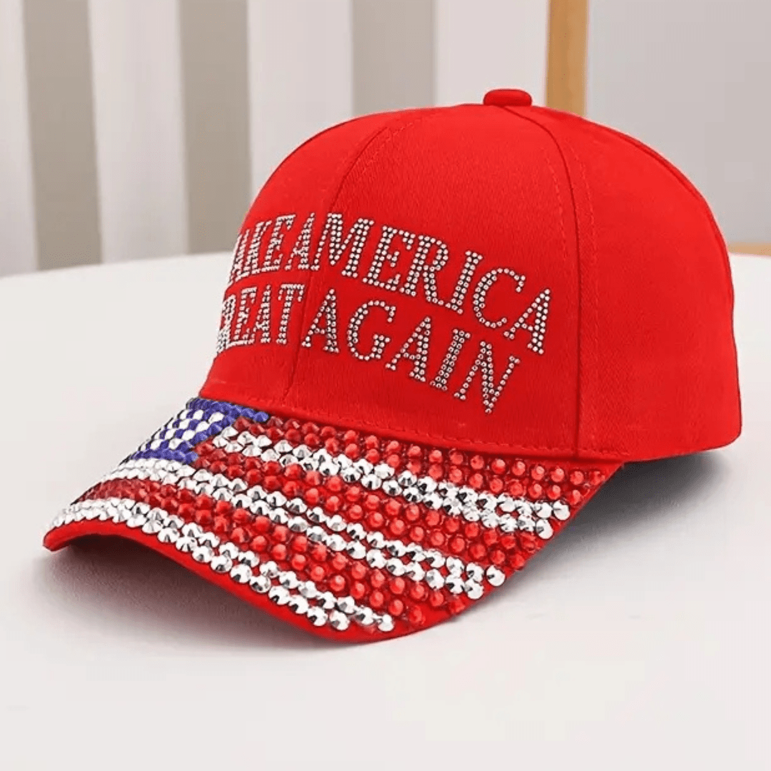 Make America Great Again Rhinestone Flag Hat (Red) - PatriotDepot.com