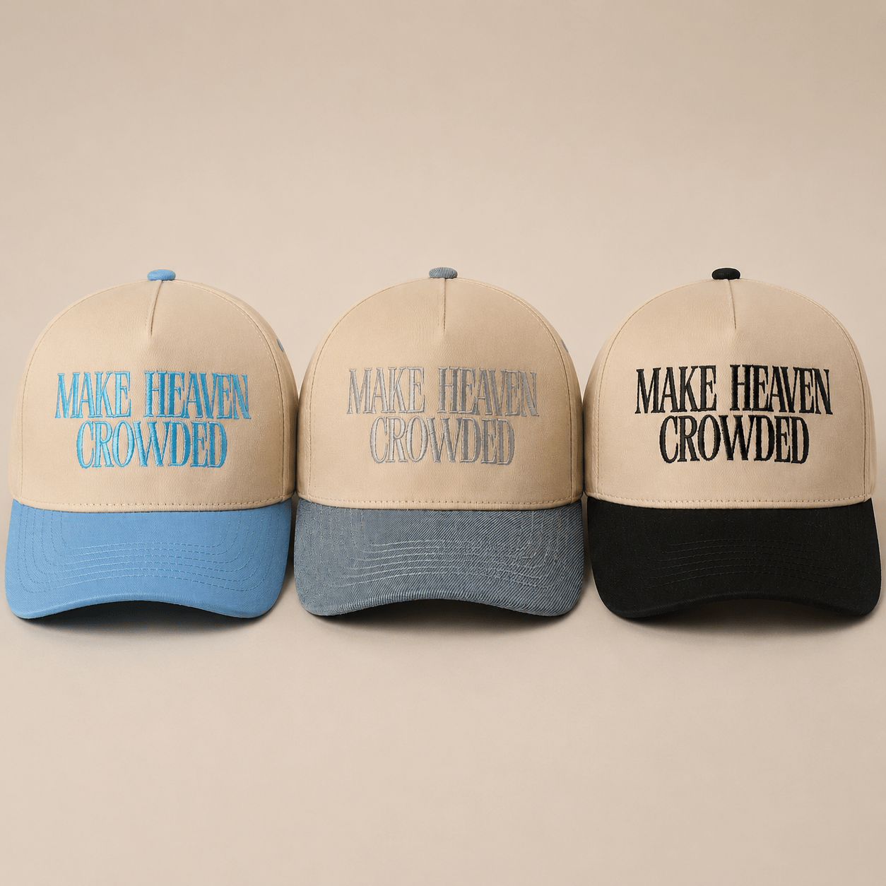 Make Heaven Crowded Premium Embroidered Trucker Hat – Faith Baseball Cap | USA Embroidery - PatriotDepot.com