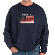 Men's American Flag Embroidered Crewneck Sweatshirt | Navy - PatriotDepot.com