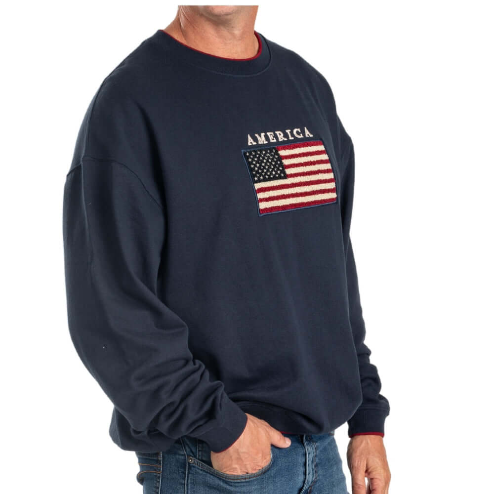 Men's American Flag Embroidered Crewneck Sweatshirt | Navy - PatriotDepot.com