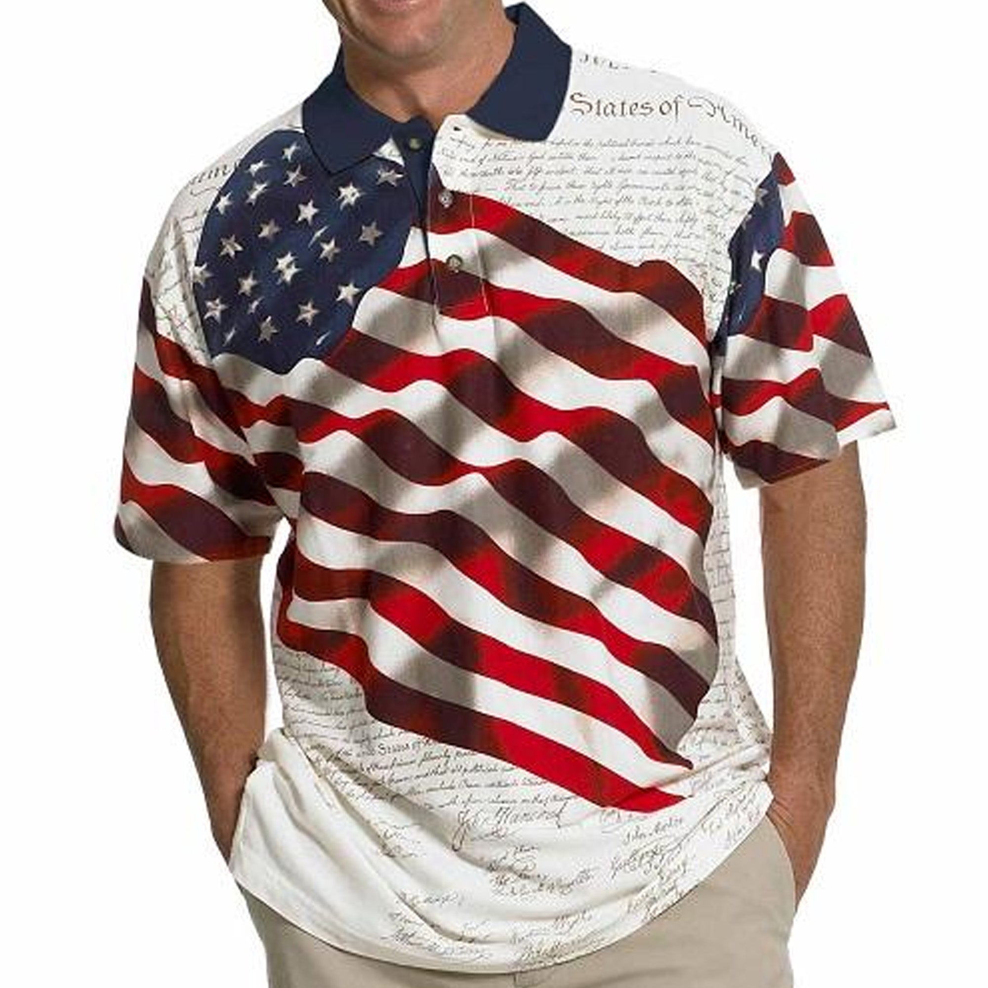 Men's American Flag Tech Polo Shirt | Ameri - Dry Performance Fabric - PatriotDepot.com