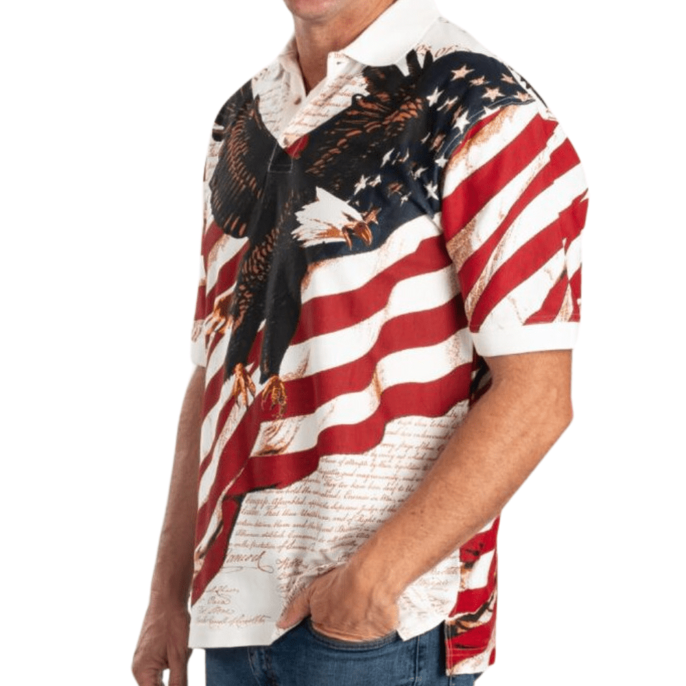 Men's Eagle Soaring American Flag 100% Cotton Polo Shirt - PatriotDepot.com