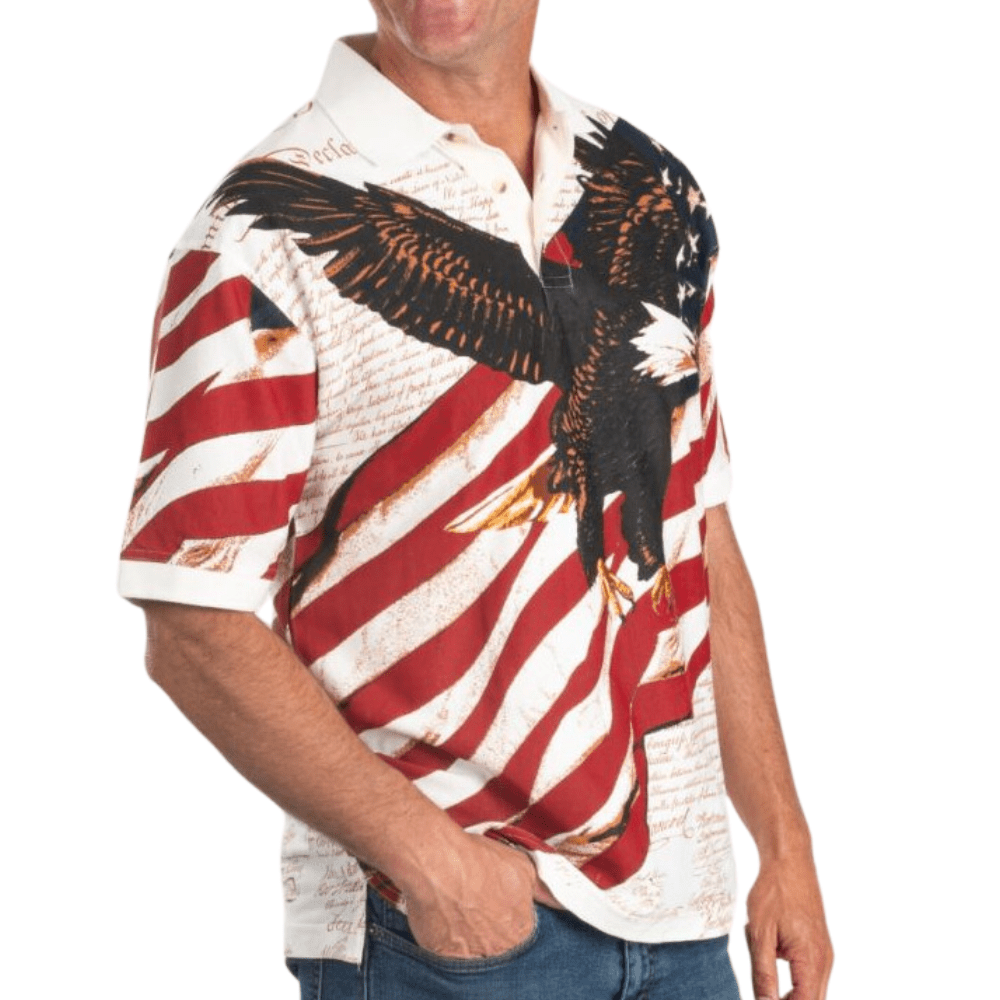 Men's Eagle Soaring American Flag 100% Cotton Polo Shirt - PatriotDepot.com