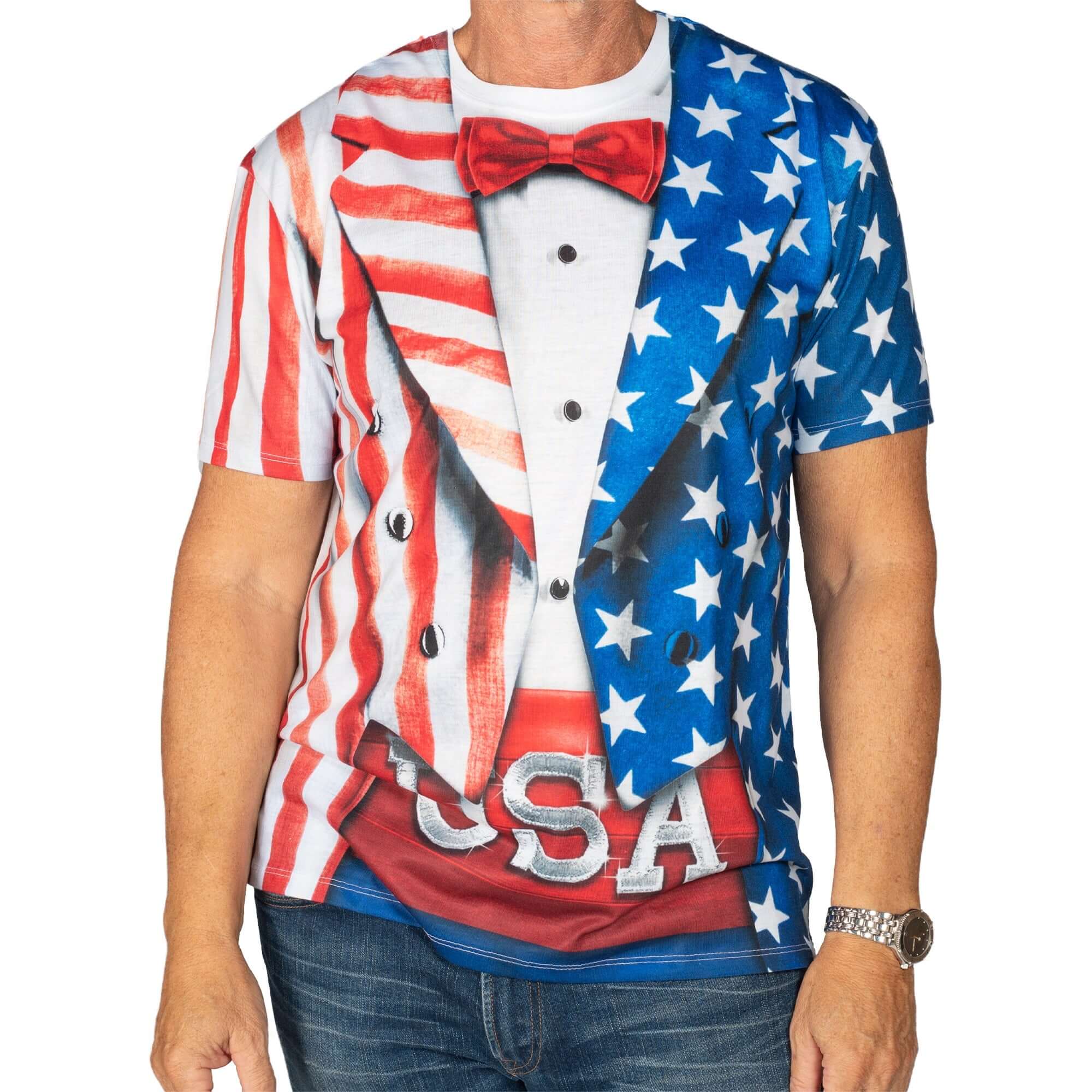 Men's Patriotic USA Stars & Stripes Tuxedo T-Shirt - PatriotDepot.com