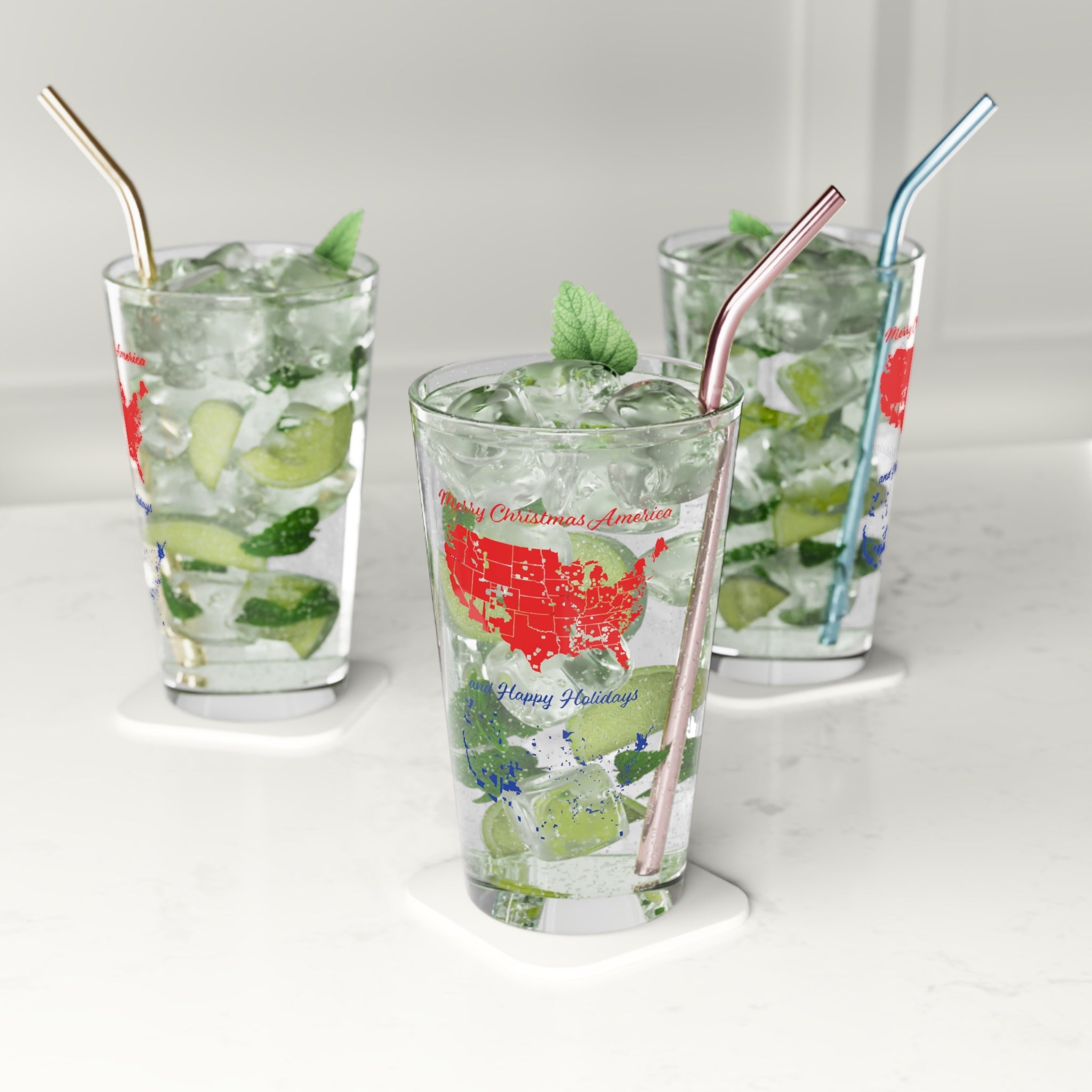 Merry Christmas America, and Happy Holidays Glass - PatriotDepot.com