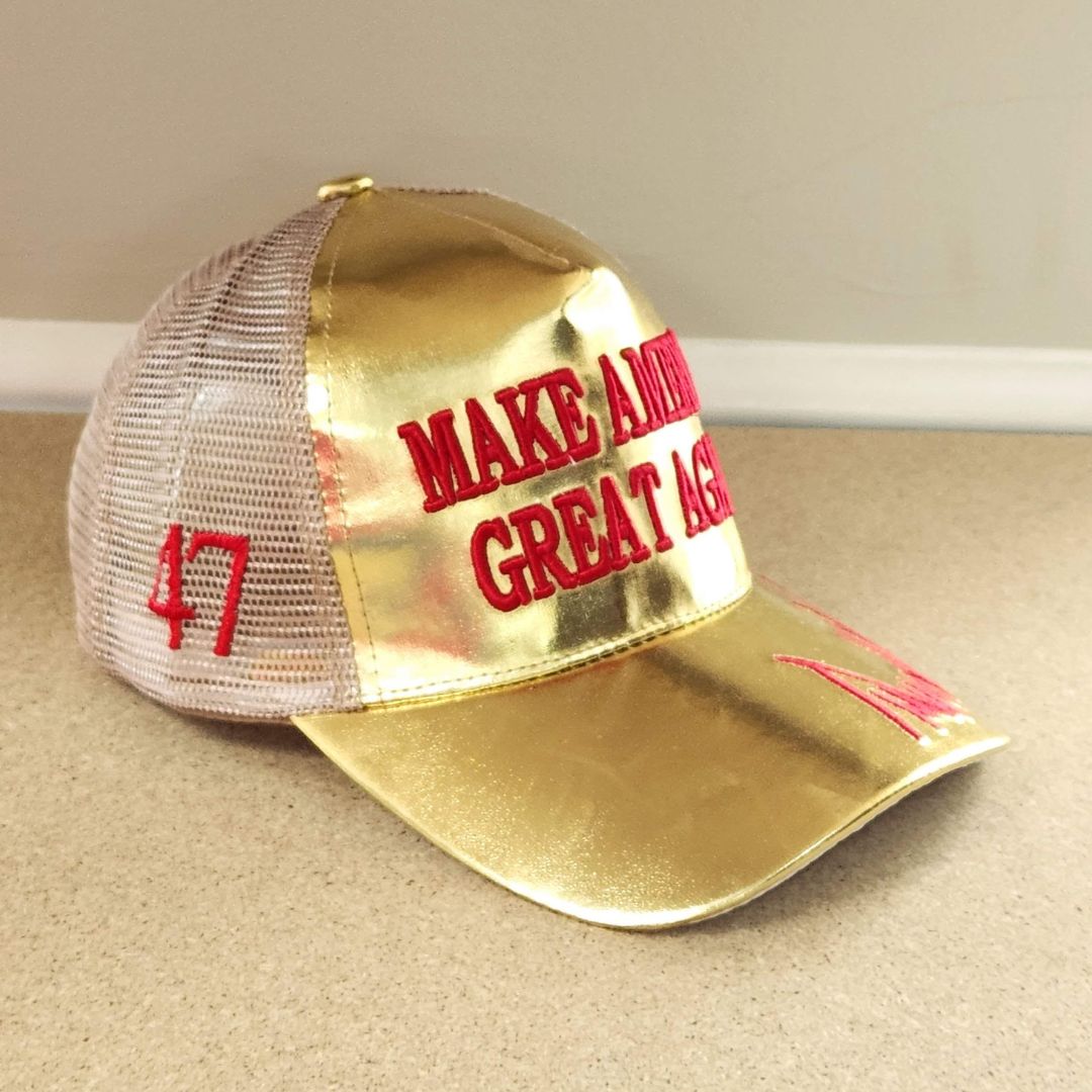 Metallic Gold Make America Great Again Trucker - Style Hat (4 - Sided Design) - PatriotDepot.com