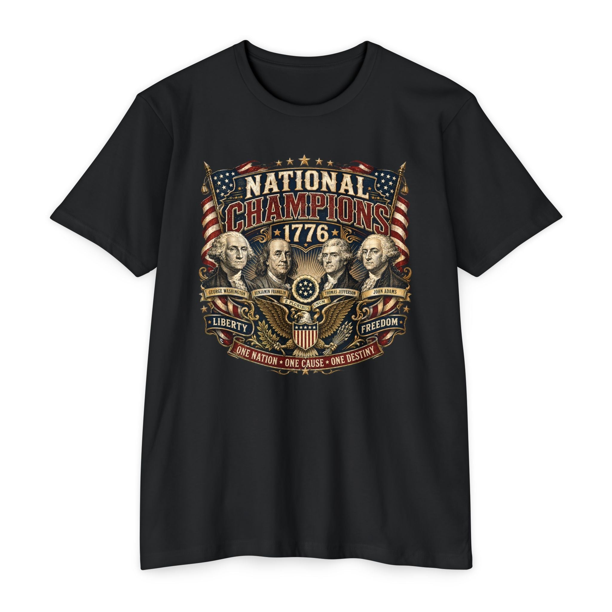 "National Champions 1776" Patriotic T-Shirt – Custom Design Vintage Founding Fathers USA - PatriotDepot.com