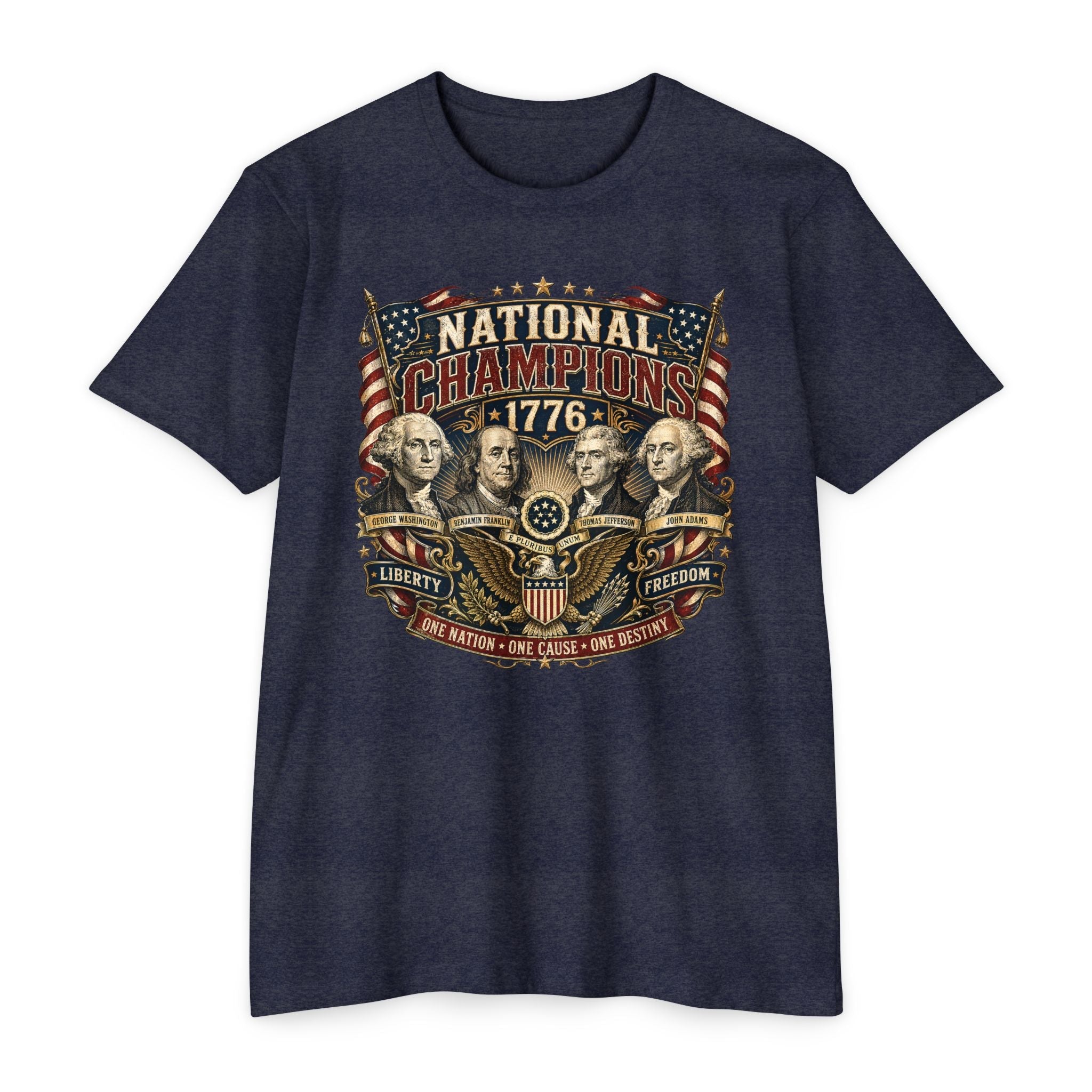 "National Champions 1776" Patriotic T-Shirt – Custom Design Vintage Founding Fathers USA - PatriotDepot.com