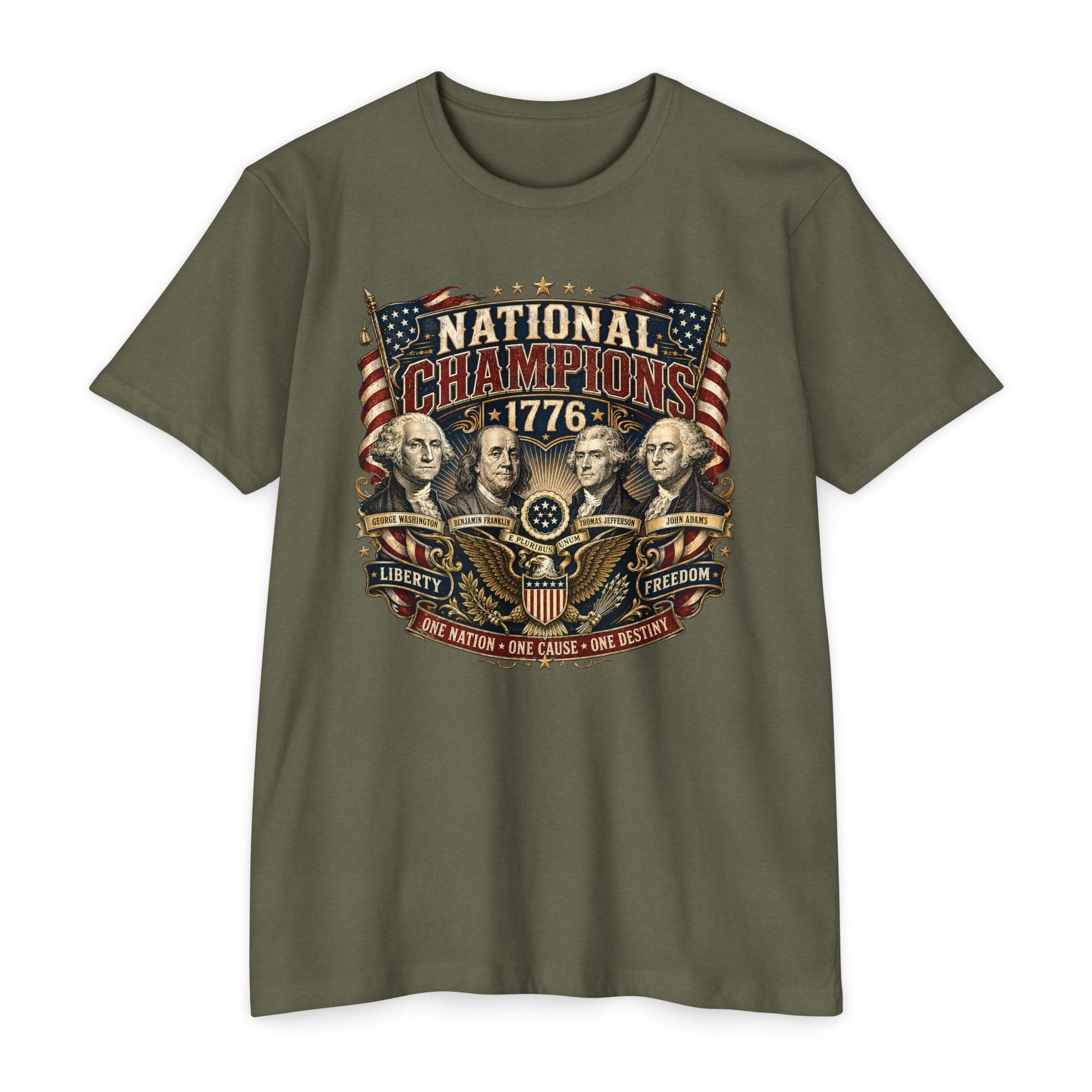 "National Champions 1776" Patriotic T-Shirt – Custom Design Vintage Founding Fathers USA - PatriotDepot.com
