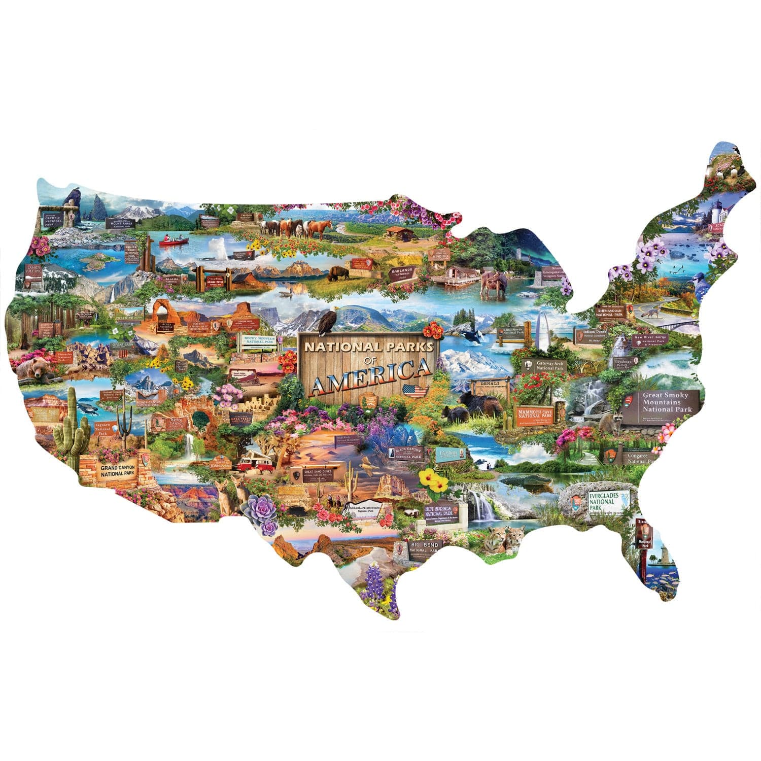 National Parks of America 1000 Piece Shaped Jigsaw Puzzle - PatriotDepot.com