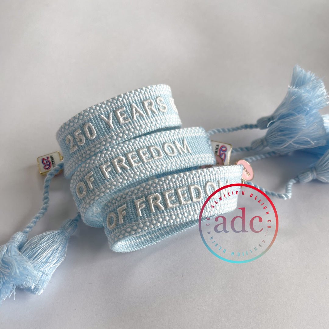 Official 250 Years of Freedom with America250 Charm Woven Bracelet - PatriotDepot.com