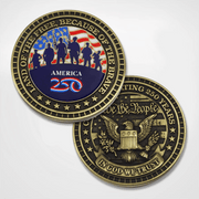 Official America250™ Land of the Free Because of the Brave | We the People Challenge Coin - PatriotDepot.com