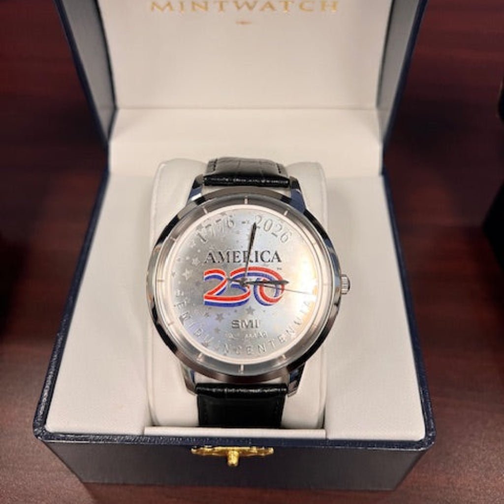 Official America250™ Semiquincentennial Commemorative Silver Colorized Watch - PatriotDepot.com
