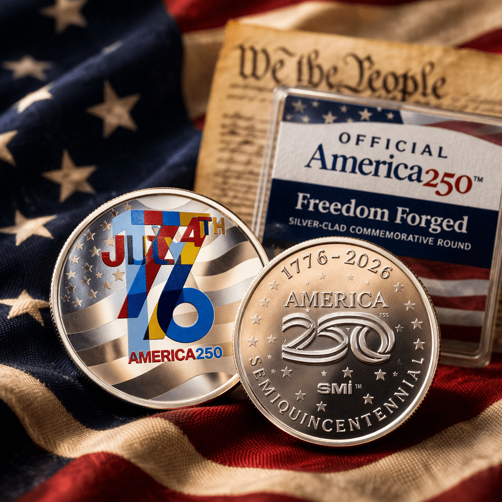 Official America250™ Semiquincentennial Silver - Clad Commemorative Round (1776–2026) - PatriotDepot.com