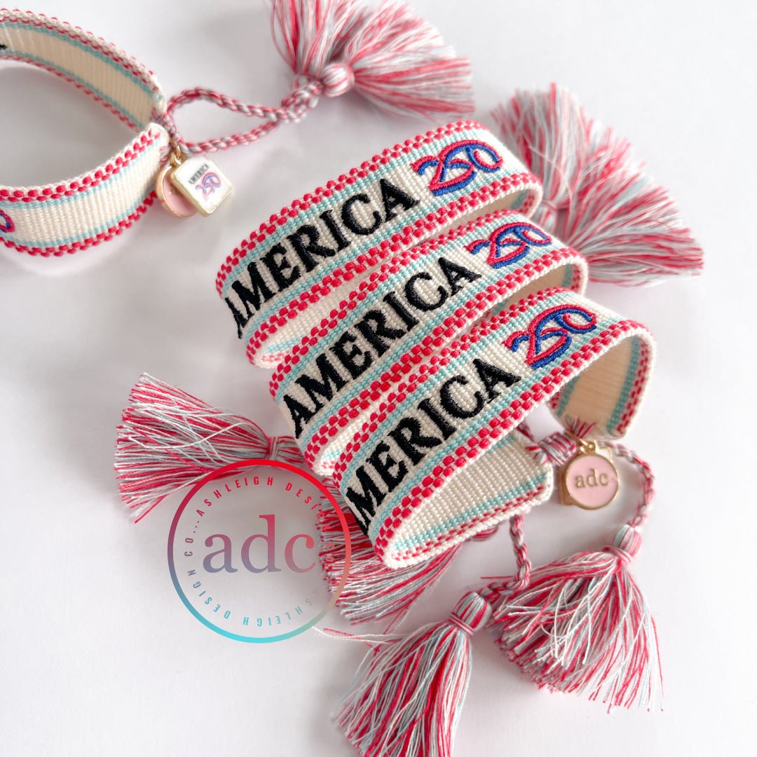 Official America250 with America250 Charm Woven Bracelet - PatriotDepot.com