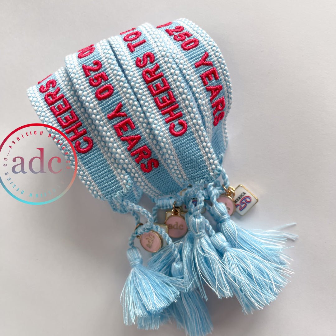 Official Cheers to 250 Years with America250 Charm Woven Bracelet - PatriotDepot.com