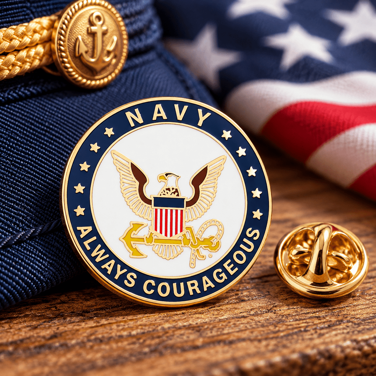 Officially Licensed U.S. Navy “Always Courageous” Emblem Lapel Pin - PatriotDepot.com