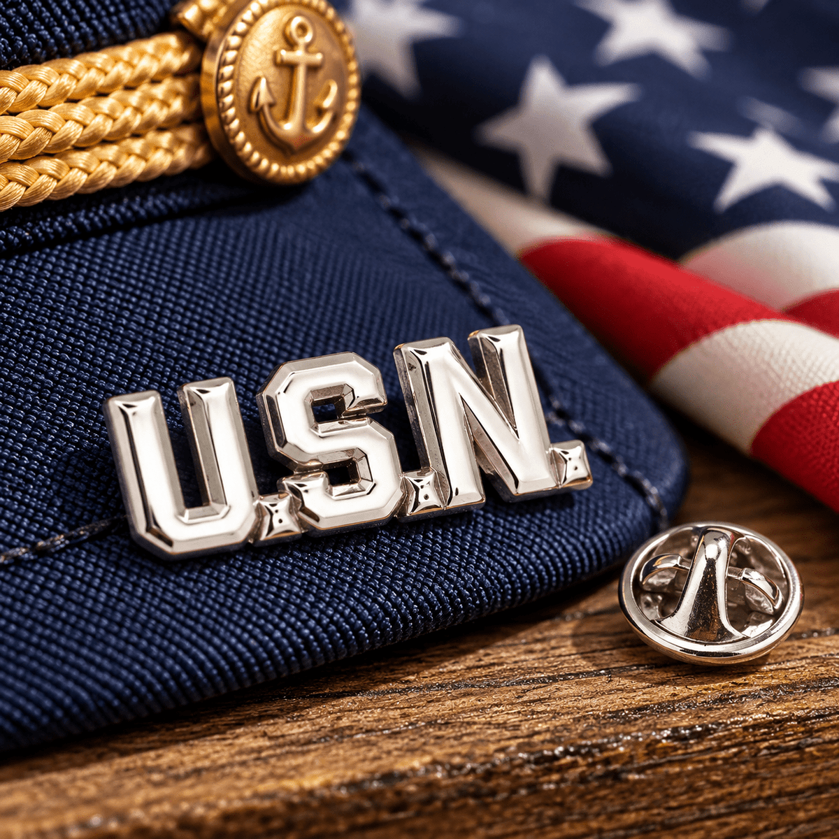 Officially Licensed U.S. Navy Silver Lettering Lapel Pin - PatriotDepot.com