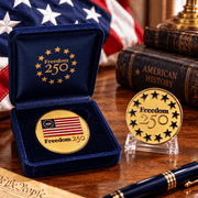 Officially Liscensed Freedom 250™ Challenge Coin | Gold Limited Edition - PatriotDepot.com