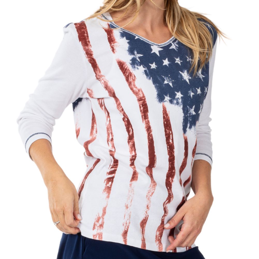 Old Glory Patriotic 3/4 Sleeve Top - PatriotDepot.com
