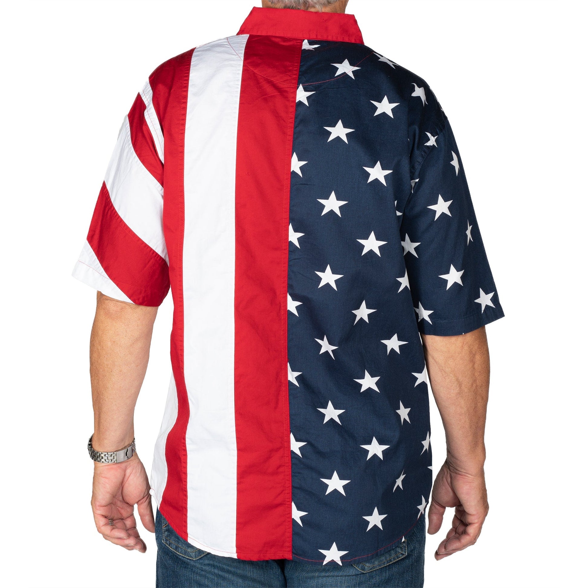 Old Glory Stars & Stripes Button - Up Shirt (100% Cotton) - PatriotDepot.com