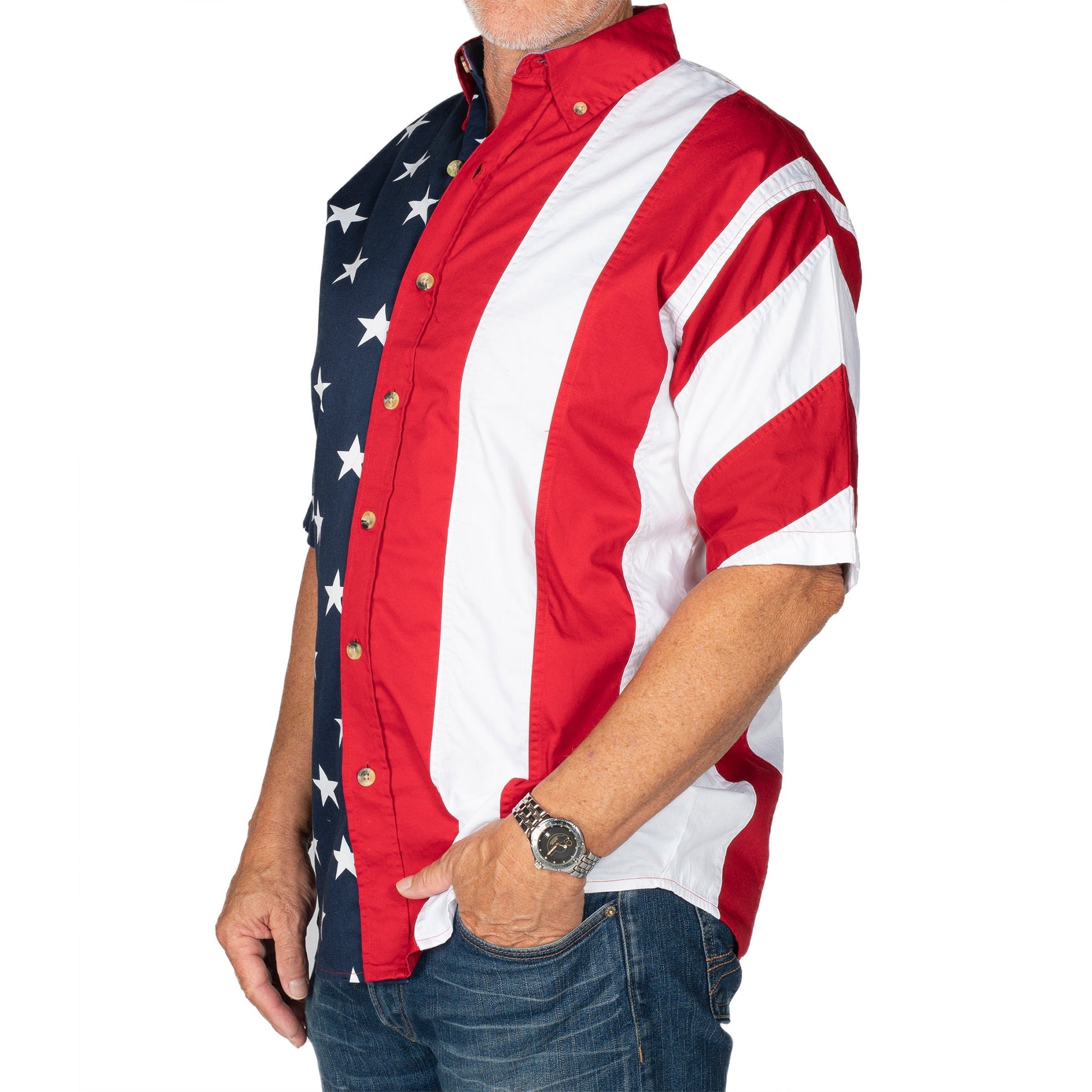 Old Glory Stars & Stripes Button - Up Shirt (100% Cotton) - PatriotDepot.com