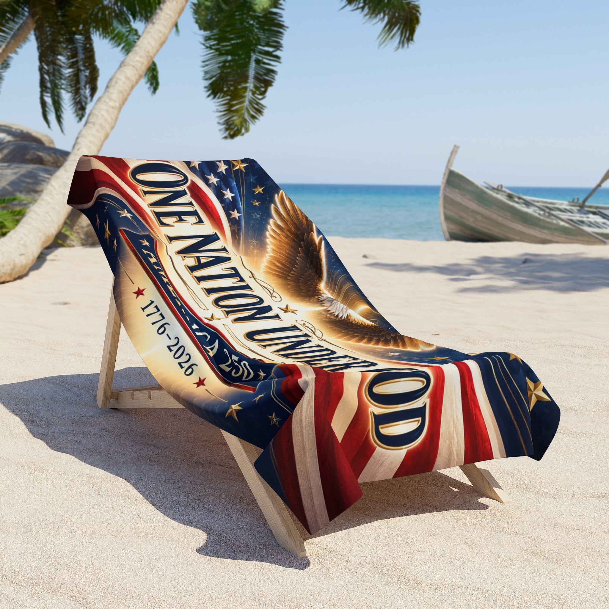 One Nation Under God 1776–2026 Custom Patriotic Beach Towel — America 250th Commemorative - PatriotDepot.com
