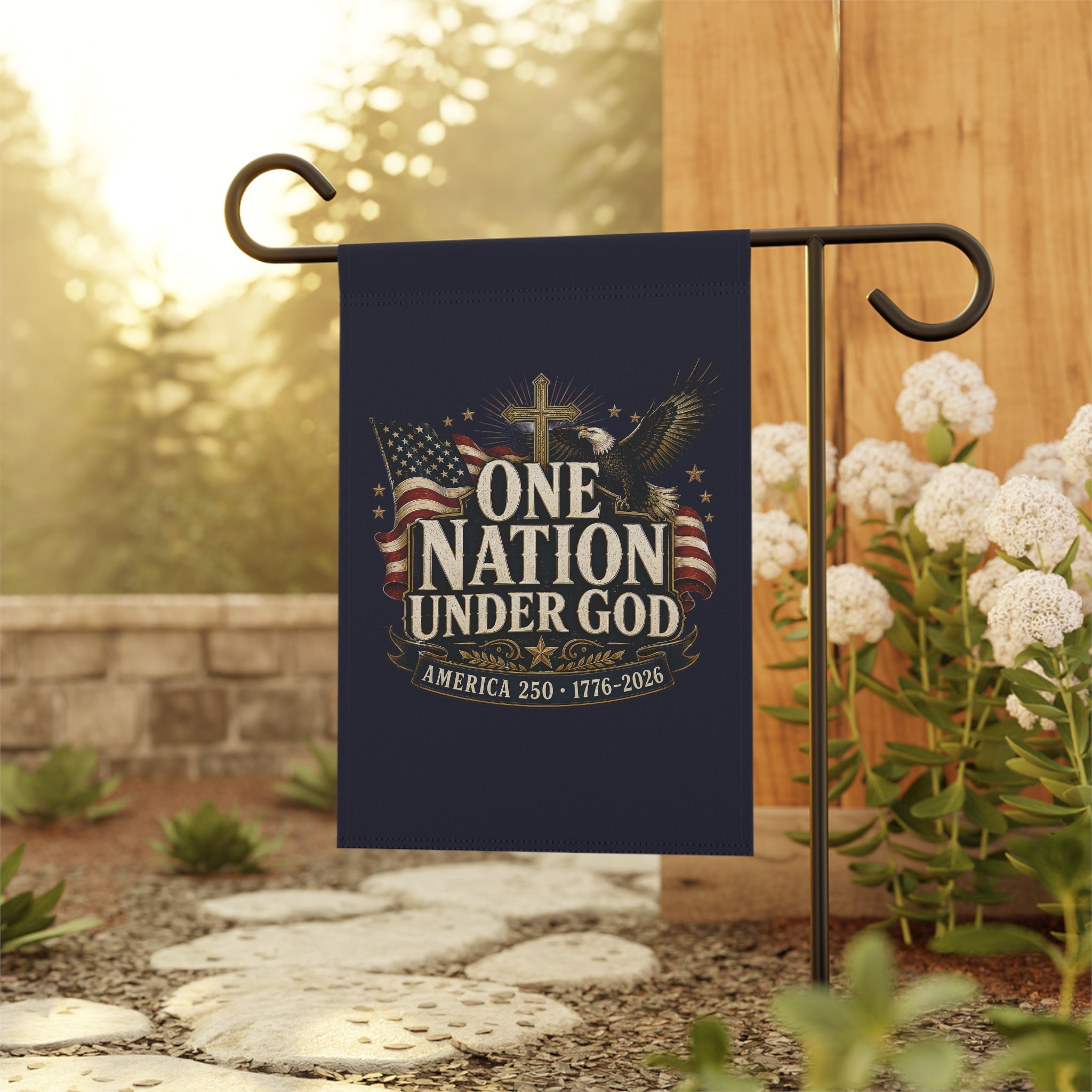 One Nation Under God 1776–2026 Patriotic Garden Flag – Double-Sided Faith & Freedom Banner - PatriotDepot.com