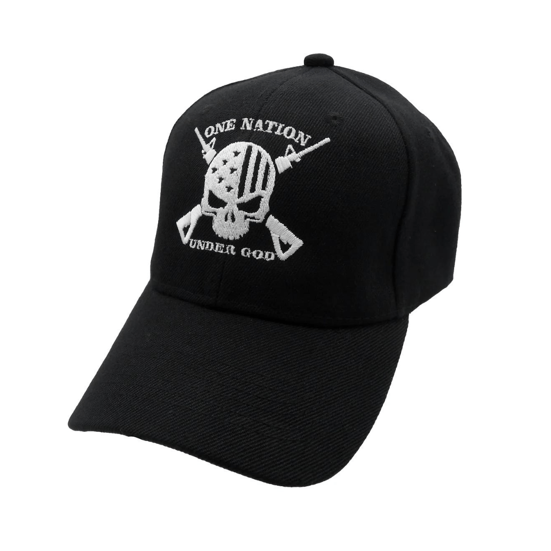 One Nation Under God Skull Custom Embroidered Hat (Black) - PatriotDepot.com