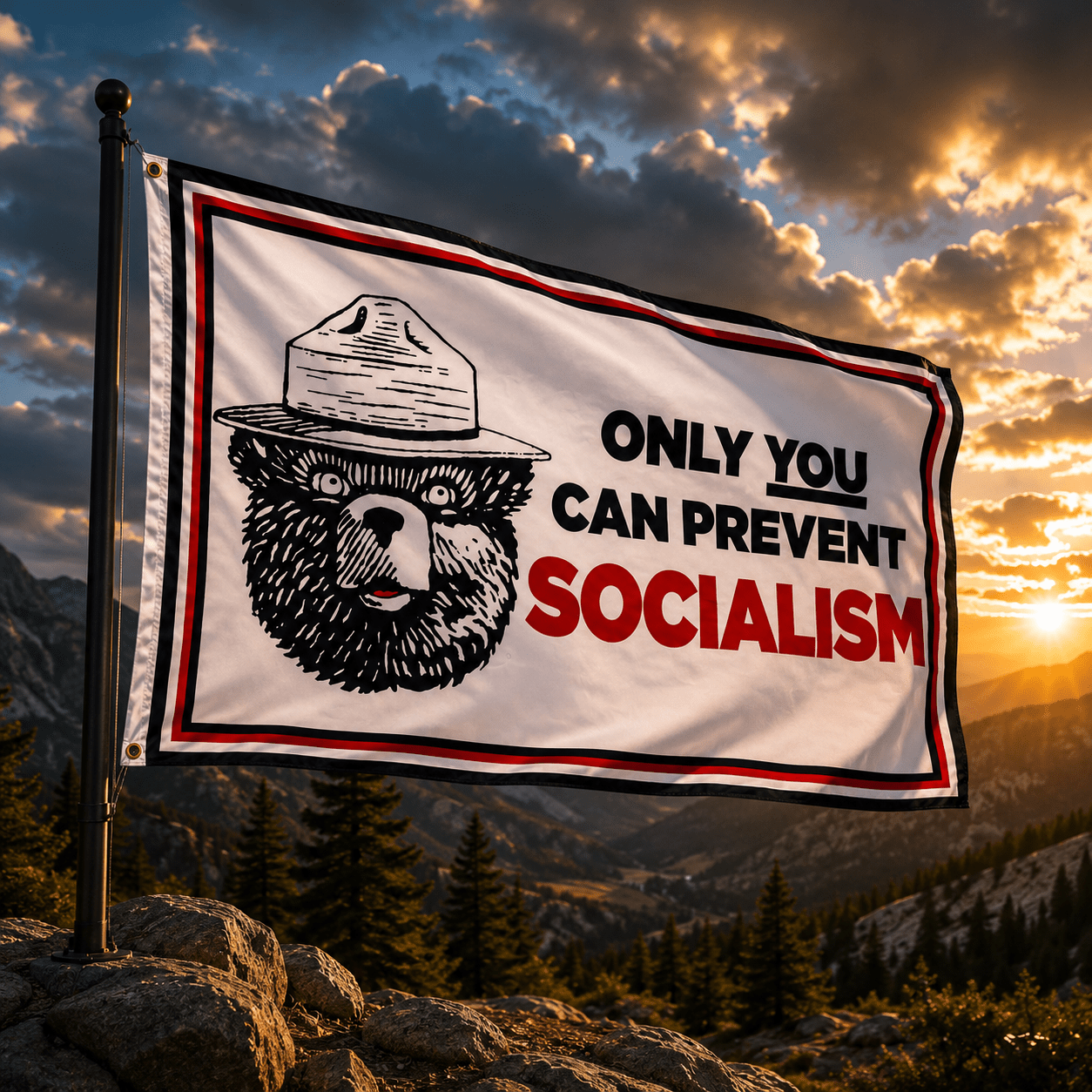 Only You Can Prevent Socialism Bear 3'x5' Flag - PatriotDepot.com